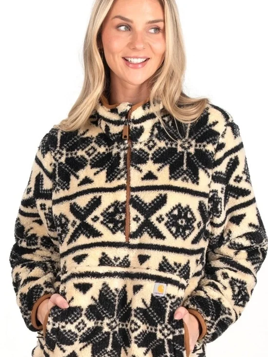 Carhartt Fair Isle Pullover Fleece Loose Fit Sherpa Sweatshirt Women's Large - Picture 1 of 10